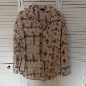 Cream and Brown Plaid Top